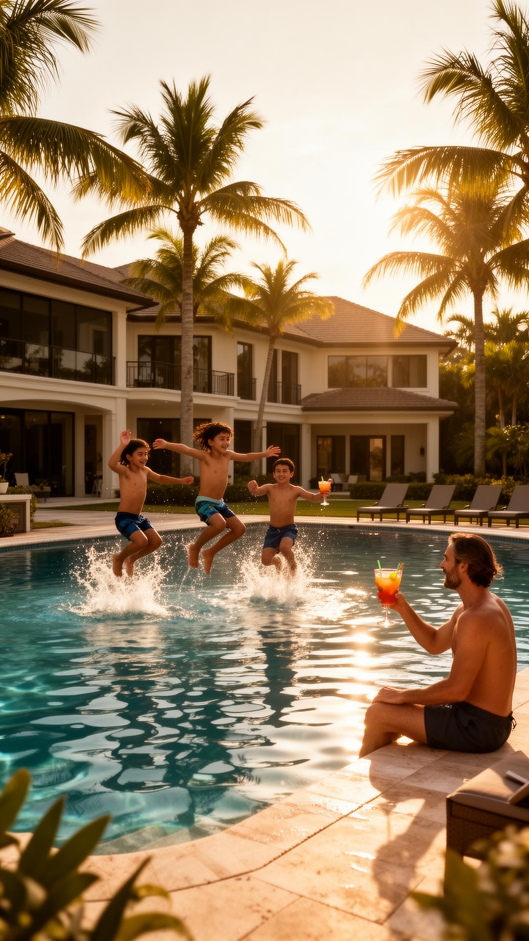 Gulf Coast vacation home pool at sunset